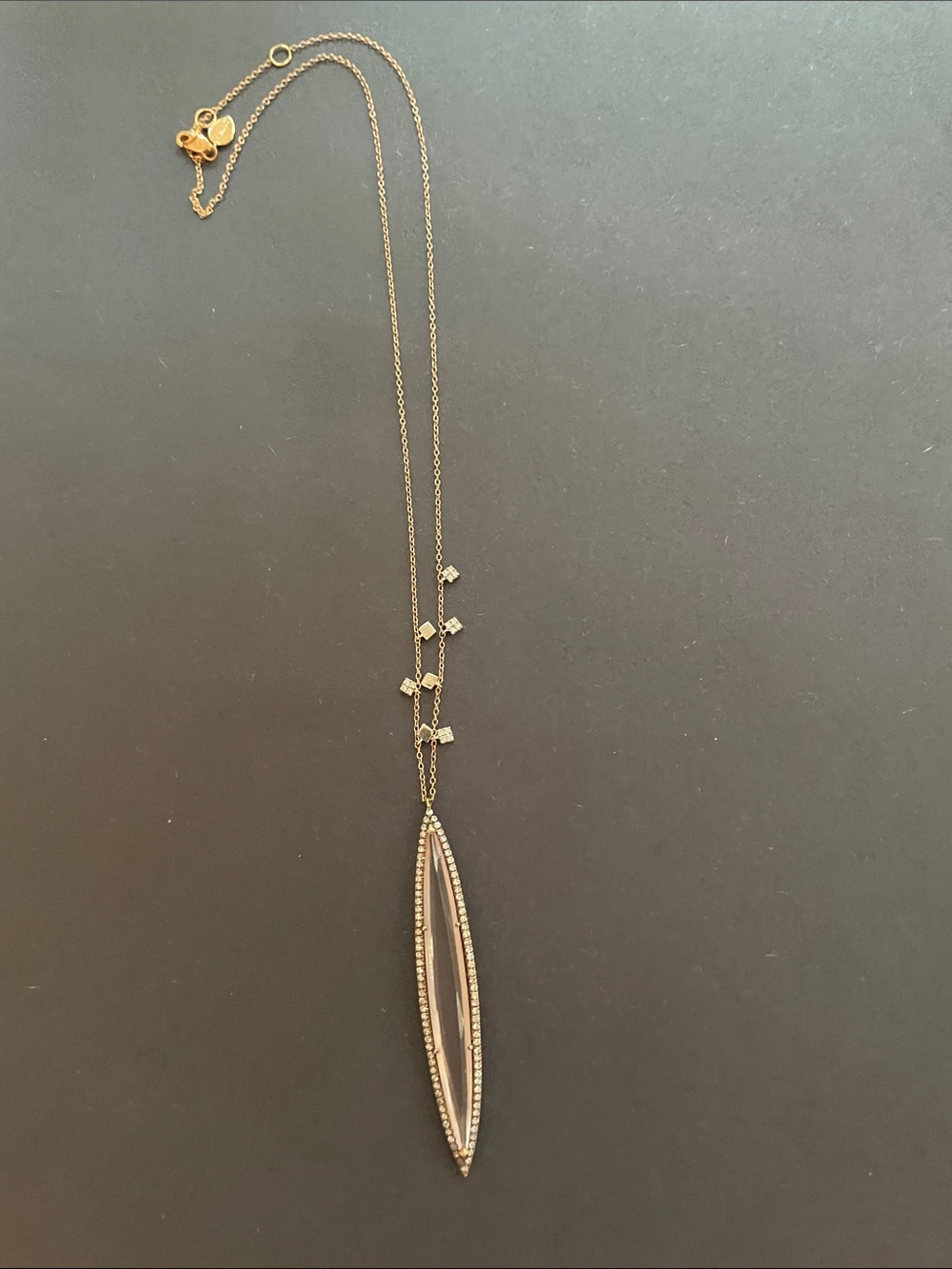 Meira T rose gold necklace with diamond halo, diamond discs adjustable length
